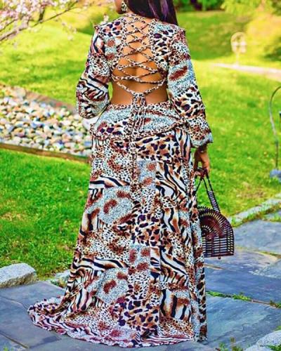 Casual Leopard Print V-neck Dress