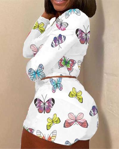 Cute Butterflies Print Loungewear Plus Size Casual Suits