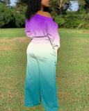 Gradient Color Trendy Long-sleeved Knotted Wide-leg Pants Suit