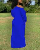 Pure Color Knotted Long-sleeved Dress With Both Side Pockets