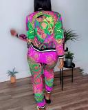 Colorful Printed Casual Jacket Pants Two-piece Suit