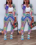 Colorful Printed Casual Jacket Pants Two-piece Suit