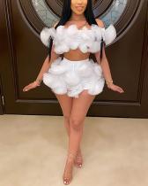 Strapless Mesh Flower Tube Top ShortsTwo-piece Set