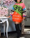 Sexy Multicolor Stitching Letter Pullover Sweater Dress
