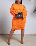 Trendy Hollow-out Fold Design Croci Mini Plus Size Dress