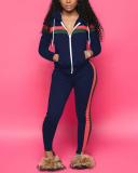 Sexy Stitching Casual Sports Hooded Two-piece Suit