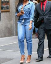 Denim Drawstring Waist Jumpsuit