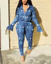 Star Printed Trumpet Sleeve Two Piece Sets