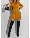 Solid Plus Size Long Sleeve Dresses With Mask
