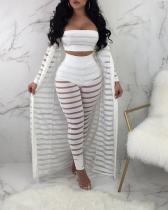 Plus Size Fashion Sexy Lace Hollow Cloak + Wrapped Chest + Pants Set