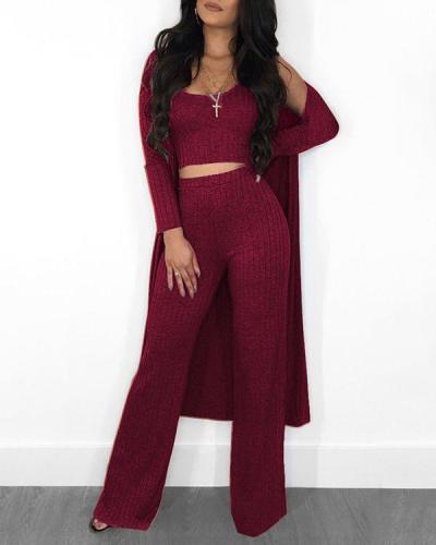 Solid Color Pit Strip Long Sleeve Three-piece Suit