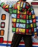 Colorful Dollar Bill Print Dyeing Jacket Hooded Down Jacket