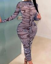 Trendy Striped Print Black Ankle Length Plus Size Dress