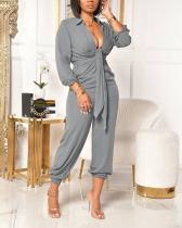 Casual Daily Solid Fold Turndown Collar Regular Jumpsuits