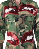 Sequined Lips Camouflage Jacket