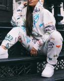 Letter Print Long Sleeve Hooded Two Piece Sets