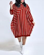 Striped Loose Plus Size long Sleeve Pocket dress