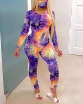 Tie-dye Round Neck Home Wears Sports Suit (include mask)