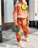Printed Smiley Face Tie-dye Sports Leisure Two-piece Suit