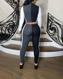 Casual Three-color Stitching Slim Long-sleeved Pants Suit