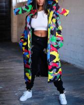 Color Camouflage Print Long Jacket Down Jacket