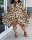 Leopard Print Knee Length Plus Size Dress