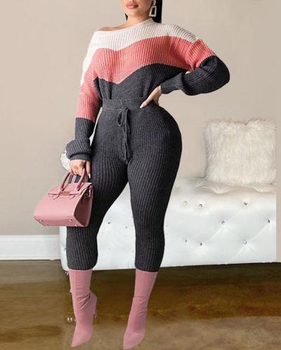 Contrast Lace Sweater Suit