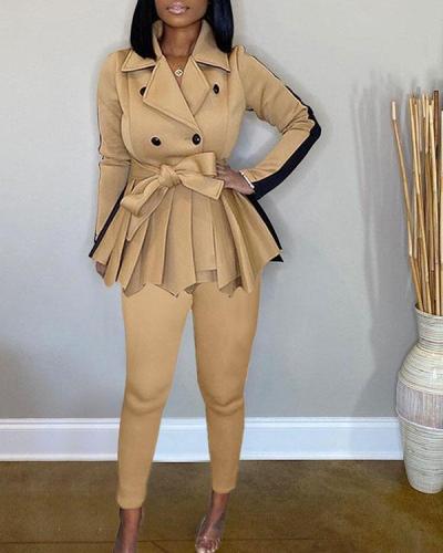 Pure Color Thick Hip Skirt Jacket Pants Casual Suit
