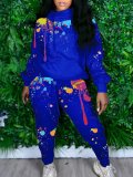 Ink-splash Printing Casual Two-piece Suit