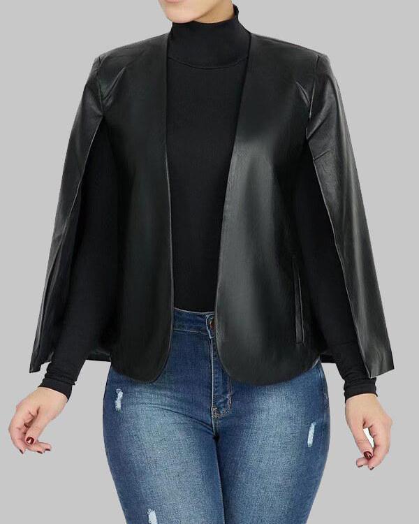 Faux Leather Cape Jacket