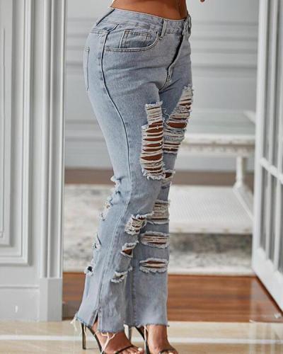 Distressed Side-Slit Jeans