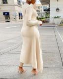 Sexy Solid Slit O Neck Long Sleeve Dress