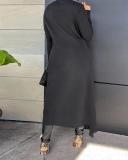 Sexy Solid Slit O Neck Long Sleeve Dress