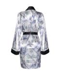Printed Lace-up Trench Coat Mid-length Homewear Jacket
