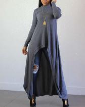 Knitted Pit Strip Long Sleeve Sexy Irregular Dress