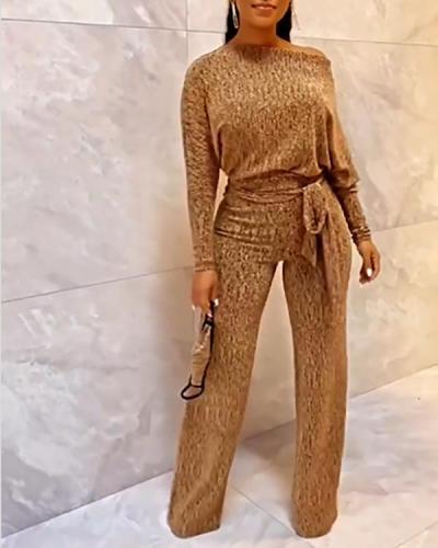 Sequin Solid Color Lace-up Sexy Jumpsuit