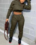 Short Hooded Sweater Letter Print Casual Two Piece Pants Set