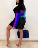 Print Multicolor Knee Length Plus Size Dress