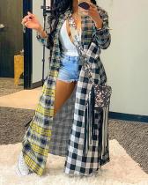 Casual Plaid Print Patchwork Multicolor Trench Coat
