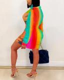 Print Multicolor Knee Length Plus Size Dress