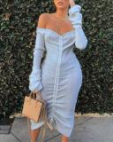 Trendy Dew Shoulder White Mid Calf Dress