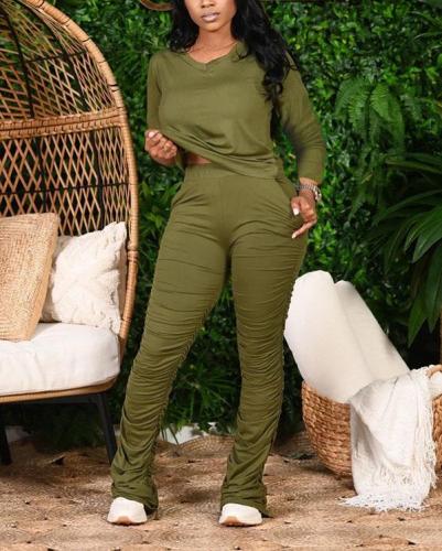 Casual Long-sleeved Pleated Pants Sports Two-piece Suit