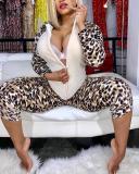 Cosplay Leopard Print Sexy Hooded Jumpsuit with Tail