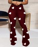 Plus size love printed classic high-waist trousers women's bootcut pants