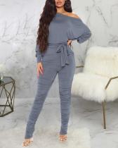 Pure Color Skinny High Stretch Pleated Jumpsuit