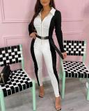 Slim High Waist Lapel Jumpsuit(no Belt)