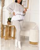 Sexy Waistband Colorblock Round Neck Pit Strip Long Sleeve Suit