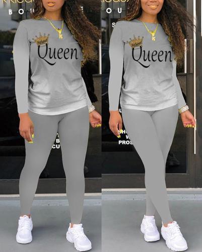 Gradient Letter Printing Two-piece Suit