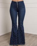 Stretch Beaded Flared Pants Jeans