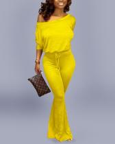 Fashion Casual Solid Color Bat Sleeve Jumpsuit